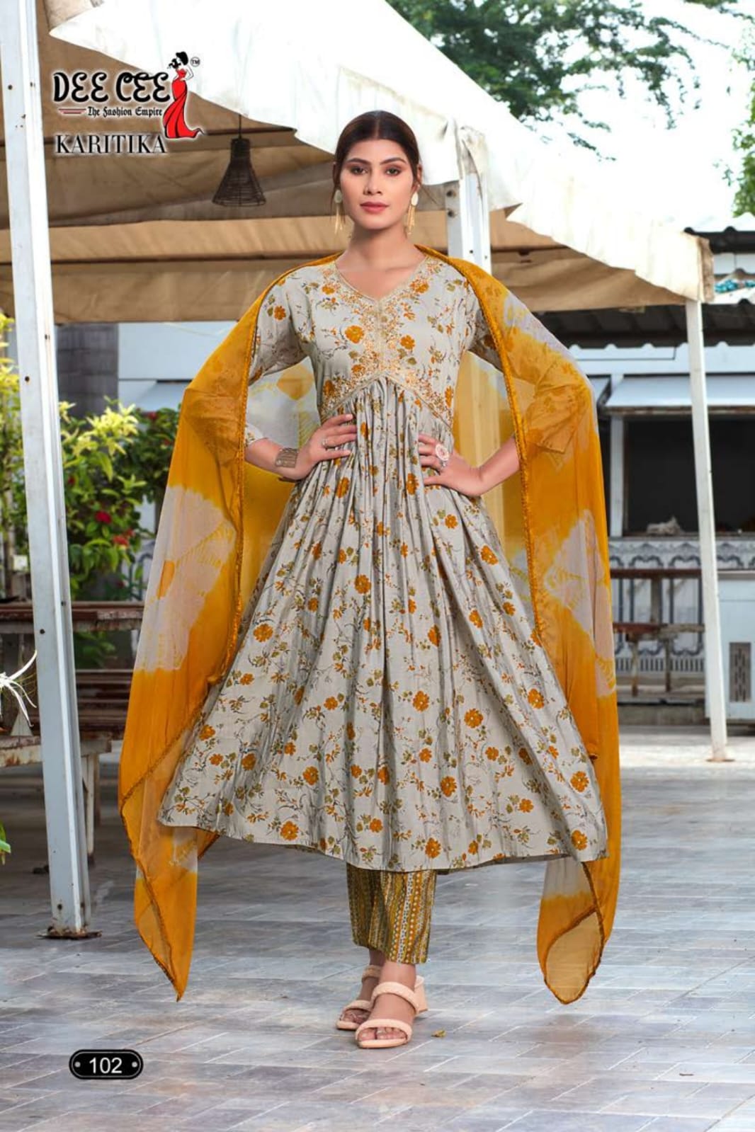 Karitika By Deecee Chanderi Printed Alia Cut Kurti With Bottom Dupatta